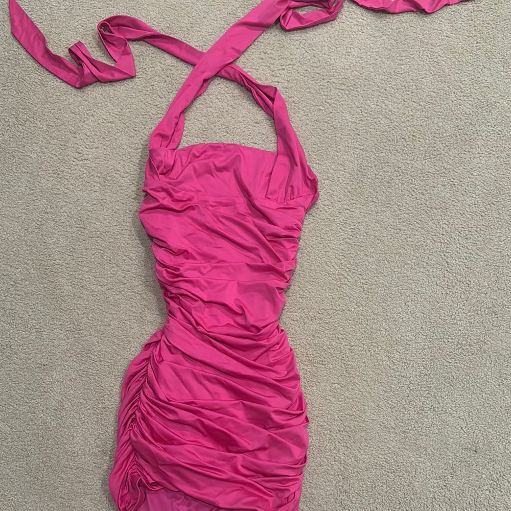 Lucy In the Sky Pink Ruched Halter Mini Dress